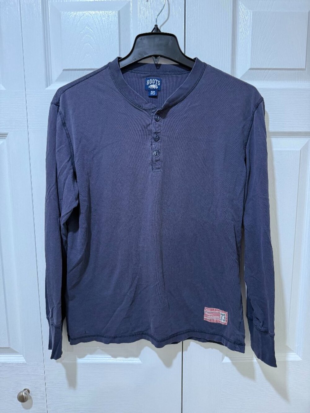 Roots Men's Vintage Long Sleeve Henley Blue Tee Shirt Size M